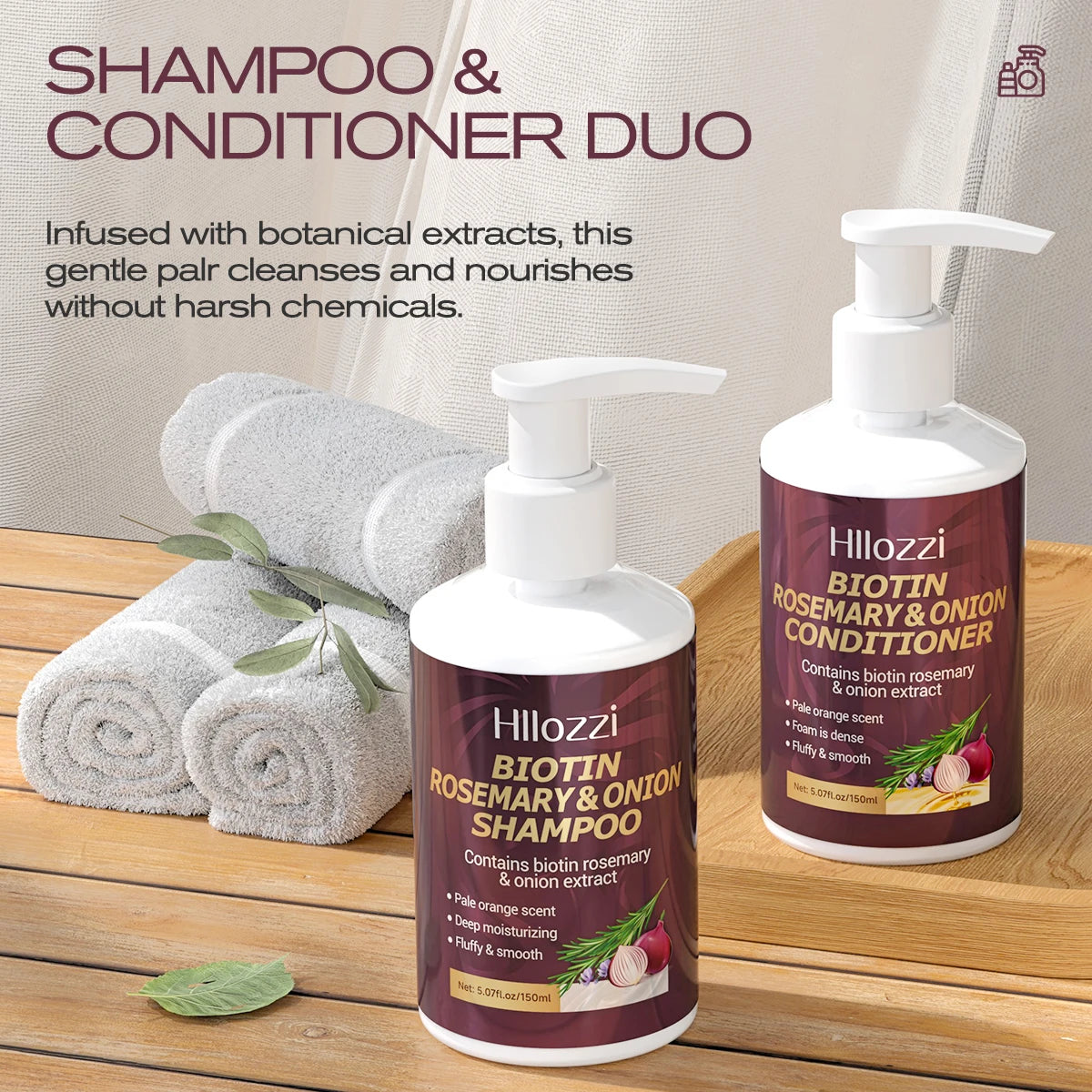 Hllozzi Biotin Rosemary &amp; Onion Shampoo + Conditioner Set